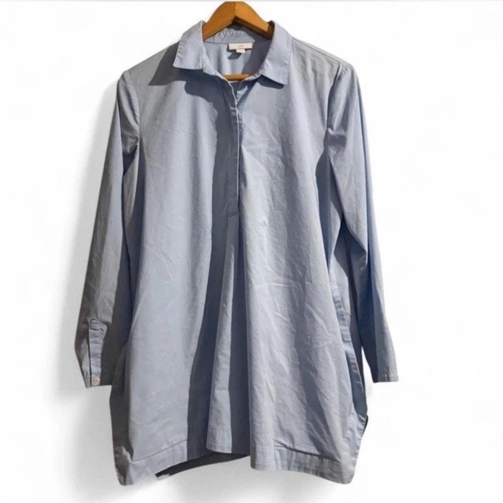 J. Jill Blue Women's Lagenlook Cotton Popover Minimalist Oversized Shirt Tunic - Picture 2 of 9